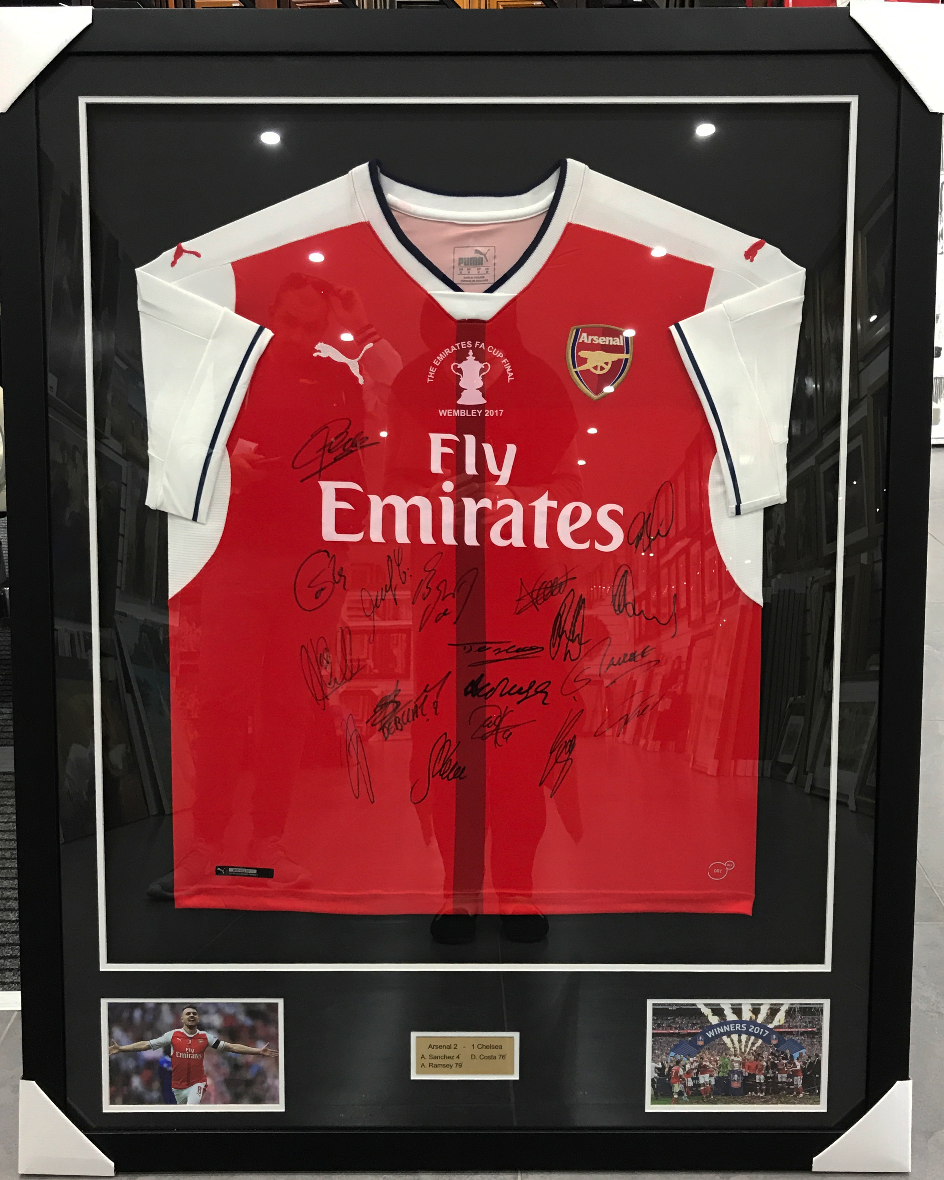 Custom framed Arsenal jersey with photos and plaque